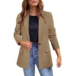 Rumity Damen Blazer Lang mit Reisverschluss sportlich Business Modern Freizeit Oberteil Elegant Revers Outfit Anzug Damen Mantel Beige von Rumity