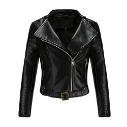 Rumity Damen Lederjacke Kurz Bikerjacke Reverskragen Reißverschluss Leder Jacke Lackleder Übergangsjacke Kurze Damenjacke üBergangsjacke Sale Arbeit/Bankett von Rumity