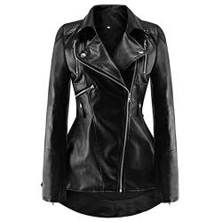 Rumity Damen Lederjacke Kurz Bikerjacke Reverskragen Reißverschluss Leder Jacke Lackleder Übergangsjacke Kurze Daunenjacke Damen Winter Schwarzer Mantel Damen Elegant von Rumity