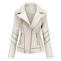 Rumity Damen Lederjacke Kurz Bikerjacke Stehkragen Reißverschluss Leder Jacke Übergangsjacke für Herbst Frühling Jacken Trench Coat Women von Rumity