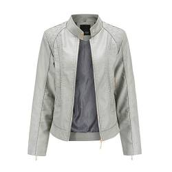 Rumity Damen Lederjacke Kurz Bikerjacke Stehkragen Reißverschluss Leder Jacke Übergangsjacke für Herbst Frühling Lange Winterjacke Damen Geschenke für Mutti/Freundin/Tochter von Rumity