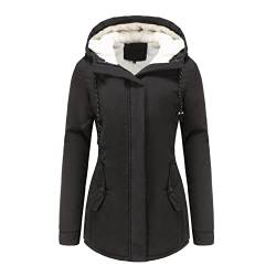 Rumity Damen Mantel Winterjacke warme Jacke Outdoorjacke mit Kapuze sportlicher Mantel Schwarz Damen 3 In 1 Jacke Damen von Rumity
