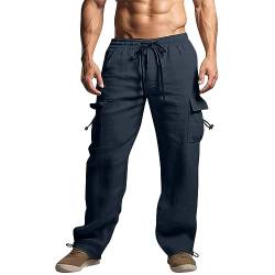 Rumity Herren-Leinenhose, lässige Yogahose, Leichter Kordelzug, entspannte Passform Herren Leinenhemd Leinenhose Herren Lang Elegant Schwarze Schlupfhose Herren von Rumity