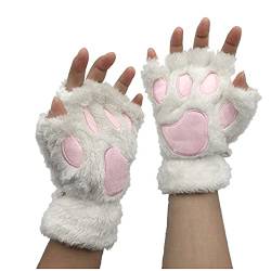 Rumity Katzenpfote Handschuhe Kawaii Handschuhe Katzenpfoten Cosplay Kunstpelz Plüsch Katzen Handschuhe für Frauen Löwenpfoten Fingerlose Handschuhe für Mädchen Frauen (Weiß, M) von Rumity