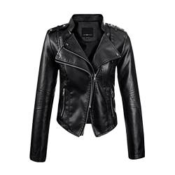 Rumity Leather Lederjacke Damen | Lammleder Biker Damen Jacke Damen Lederjacke, Jacke aus echtem Lammfell, Kurz und Enganliegend, Glattes und Weiches Leder Leather Jacket Mantel Mit GüRtel Damen von Rumity