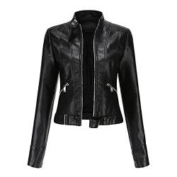 Rumity Lederjacke Damen Reißverschlüsse Frühling Herbst Damen PU Lederjacke Schlank Motor Biker Mantel Weibliche Übergroße Lederjacke Damen Braun Damen Mantel Schwarz von Rumity