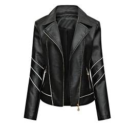 Rumity Lederjacke Damen Reißverschlüsse Frühling Herbst Damen PU Lederjacke Schlank Motor Biker Mantel Weibliche Übergroße Winterjacke Damen Kurz Damen Mantel von Rumity