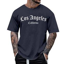 Rumity Oversized Tshirt Herren Rundhals Kurzarm Lose Sommer Oberteile Mode T-Shirt mit Los Angeles Grafik Kreativen Buchstaben Vintage Drucken Streetwear Sport Casual Lang Tops Weisse Tshirts Herren von Rumity