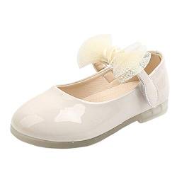 Rumity Prinzessin Schuhe Mädchen Schmetterling Knoten Leder Kleinkind Kinder Sandalen Flache Schuhe festliche Mädchen Ballerina mit Blüte Matt Weiß (Beige, numeric_27) von Rumity