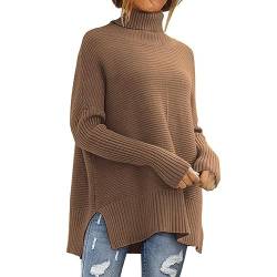 Rumity Sweatshirt Damen Ohne Kapuze Langarm Rundhals Pullover Herbst Winter Loose Casual Oberteile Elegante Lang Tops Pullover Gestreift Damen Wollpullover von Rumity