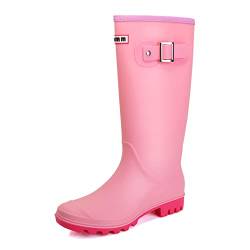 Gummischuhe Damen, Original Wasserdicht Anti-Rutsch Atmungsaktiv Regenstiefel Damen, Rosa, 38 EU von Rumkok