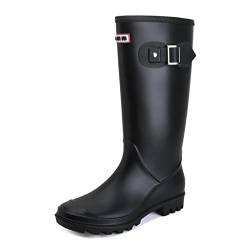 Rumkok Gummischuhe Damen, Original Wasserdicht Anti-Rutsch Atmungsaktiv Regenstiefel Damen, Schwarz, 38 EU von Rumkok