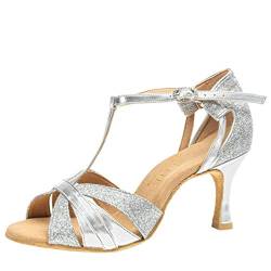 Rummos Damen Latein Tanzschuhe Elite Martina 009/139 - Material: Leder/Glitzer - Farbe: Silber - Weite: Medium (Normal) - Absatz: 60R Flare - Größe: EUR 39 von Rummos