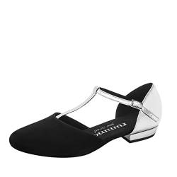 Rummos Damen Tanzschuhe Carol - Leder/Nubuck Schwarz/Silber - Medium (Normal) - 2 cm Block - EUR 40 von Rummos