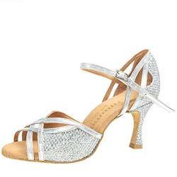 Rummos Damen Tanzschuhe Claire - GlitterLux/Leder Silber - Medium (Normal) - 6 cm Flare - EUR 40 von Rummos