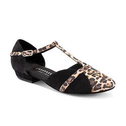 Rummos Damen Tanzschuhe Ivy 024-T20 - Obermaterial: Nubuck Schwarz/Leopard - Absatz: 2 cm Blockabsatz - Größe: 40,5 EU von Rummos