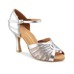 Rummos Damen Tanzschuhe R563 - Leder/Glitzer Silber - Medium (Normal) - 7 cm Flare - EUR 38,5 von Rummos