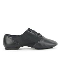 1275 Damen Herren Jazz Tanz Gymnastik Schuhe Leder mit Neopreneinsatz und geteilter Chromledersohle EVA-Absatz, Schwarz, 39 EU von Rumpf