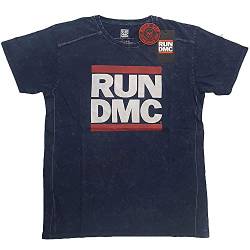RUN DMC T Shirt Band Logo Nue offiziell Herren Navy Blau Snow Wash von Run DMC