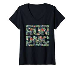 Run DMC Offizielles Blumen-Logo T-Shirt mit V-Ausschnitt von Run DMC