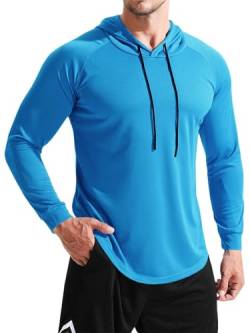 Herren Workout Hoodie Sommer Langarm Stretch Sweatshirt Running Schnell Trocken Sportliches Shirt, Blau, M von Runcati