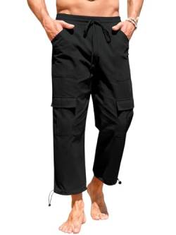 Runcati Baumwolle Leinenhose Herren Sommerhose Leicht Freizeithose Cargohose Männer Beach Yoga Hosen, Schwarz, XXL von Runcati