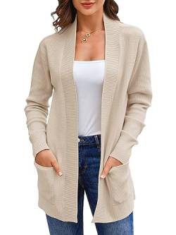 Runcati Damen Lange Strickjacke Classic Elegant Open Front Strick Cardigan Langarm Taschen Pullover Aprikose XL von Runcati