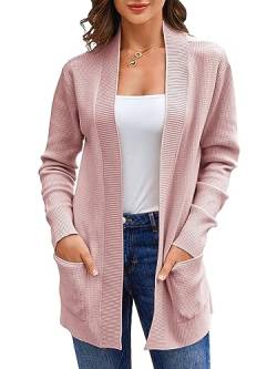 Runcati Damen Lange Strickjacke Classic Elegant Open Front Strick Cardigan Langarm Taschen Pullover Rosa M von Runcati