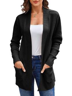 Runcati Damen Lange Strickjacke Classic Elegant Open Front Strick Cardigan Langarm Taschen Pullover Schwarz L von Runcati