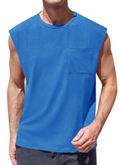 Runcati Herren Ärmellos Muskelshirt Fitness Sport Tank Top Unterhemd Gym T Shirts Tasche Weste Trägershirts für Männer, Blau, XXL von Runcati