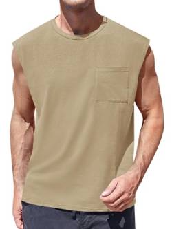 Runcati Herren Ärmellos Muskelshirt Fitness Sport Tank Top Unterhemd Gym T Shirts Tasche Weste Trägershirts für Männer, Khaki, M von Runcati