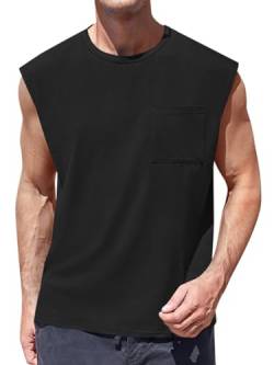 Runcati Herren Ärmellos Muskelshirt Fitness Sport Tank Top Unterhemd Gym T Shirts Tasche Weste Trägershirts für Männer, Schwarz, M von Runcati