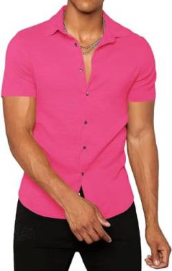 Runcati Herren Button Down Hemden Business Freizeithemd Sommerhemd Solide Farbe Kurzarm Weich Casual Beach Tops Rosa M von Runcati