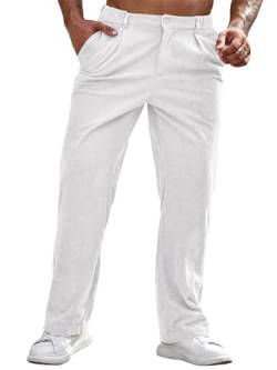 Runcati Herren Cordhose, elastische Taille, gerades Bein, legere Plissee-Hose mit Taschen, Weiss/opulenter Garten, X-Groß von Runcati