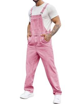 Runcati Herren Denim Latzhose Overall Jeans Strampler Hose Verstellbarer Riemen Arbeitskleidung Slim Fit Jumpsuit, Pink, L von Runcati