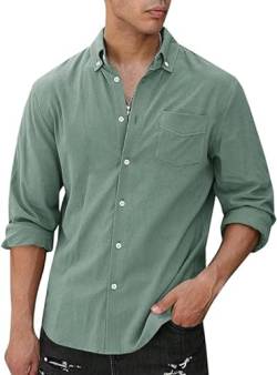 Runcati Herren Hemd Langarm Freizeithemd Regular Fit Businesshemd mit Tasche Einfarbig Basic Casual Hemd Grün XL von Runcati