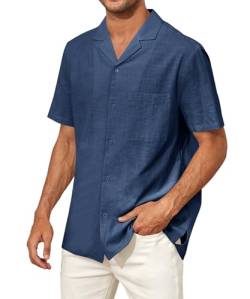 Runcati Herren Kurzarm Kuba Sommerhemd Baumwolle Strand Shirts Freizeithemd Lässig Regular Fit Männer Tops, Dunkelblau, XL von Runcati