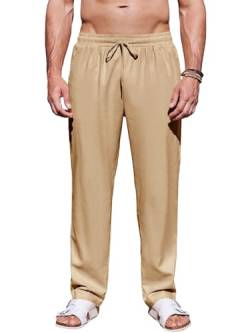 Runcati Herren Leinenhose Loose Fit Herren Hosen Stilvolle Sommerhose Angenehme Praktische Männer Freizeithose Beige Groß von Runcati