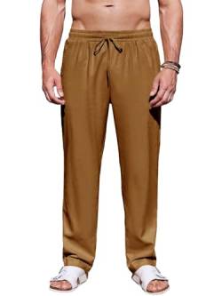 Runcati Herren Leinenhose Loose Fit Herren Hosen Stilvolle Sommerhose Angenehme Praktische Männer Freizeithose Braun Groß von Runcati