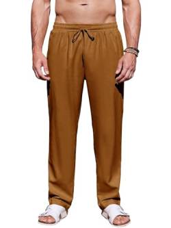 Runcati Herren Leinenhose Loose Fit Herren Hosen Stilvolle Sommerhose Angenehme Praktische Männer Freizeithose Braun XX-Groß von Runcati