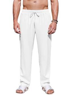 Runcati Herren Leinenhose Loose Fit Herren Hosen Stilvolle Sommerhose Angenehme Praktische Männer Freizeithose Weiß X-Groß von Runcati