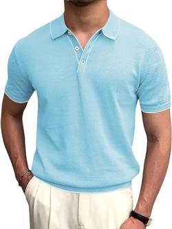 Runcati Herren Poloshirt Kurzarm Golf Tennis Polo T-Shirts Atmungsaktiv Outdoor Funktionell Sportshirt Basic Freizeit Casual Tops Sommer Blau XL von Runcati