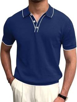 Runcati Herren Poloshirt Kurzarm Golf Tennis Polo T-Shirts Atmungsaktiv Outdoor Funktionell Sportshirt Basic Freizeit Casual Tops Sommer Dunkelblau L von Runcati