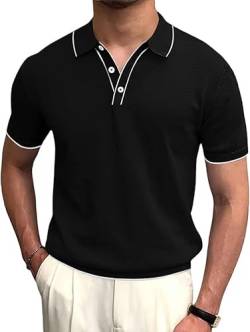 Runcati Herren Poloshirt Kurzarm Golf Tennis Polo T-Shirts Atmungsaktiv Outdoor Funktionell Sportshirt Basic Freizeit Casual Tops Sommer Schwarz M von Runcati