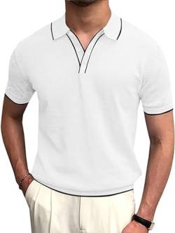 Runcati Herren Poloshirt Kurzarm Golf Tennis Polo T-Shirts Atmungsaktiv Outdoor Funktionell Sportshirt Basic Freizeit Casual Tops Sommer Weiß L von Runcati