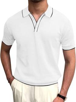 Runcati Herren Poloshirt Kurzarm Golf Tennis Polo T-Shirts Atmungsaktiv Outdoor Funktionell Sportshirt Basic Freizeit Casual Tops Sommer Weiß XL von Runcati