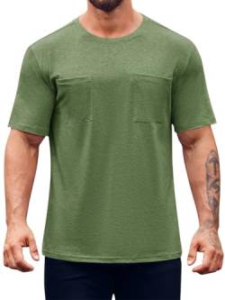 Runcati Herren T-Shirts Einfarbig Tops für Männer Rundhalsausschnitt Basic Kurzärmelig Sportshirt mit Loser Passform Armeegrün XX-Groß von Runcati
