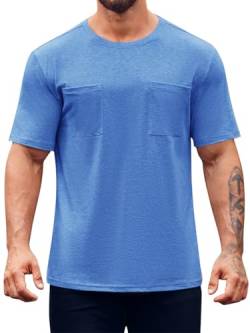 Runcati Herren T-Shirts Einfarbig Tops für Männer Rundhalsausschnitt Basic Kurzärmelig Sportshirt mit Loser Passform Blau XX-Groß von Runcati