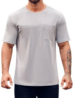 Runcati Herren T-Shirts Einfarbig Tops für Männer Rundhalsausschnitt Basic Kurzärmelig Sportshirt mit Loser Passform Hellgrau XX-Groß von Runcati