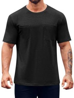 Runcati Herren T-Shirts Einfarbig Tops für Männer Rundhalsausschnitt Basic Kurzärmelig Sportshirt mit Loser Passform Schwarz Mittel von Runcati